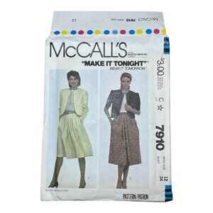 McCall's Sewing Pattern 7910 Jacket & Skirt Size 12 FF Uncut 1982
